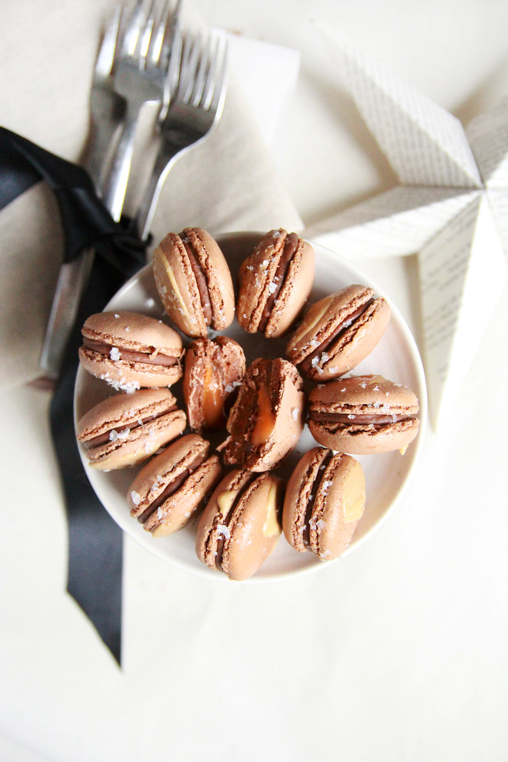 Chocolate Caramel Sea Salt Macarons