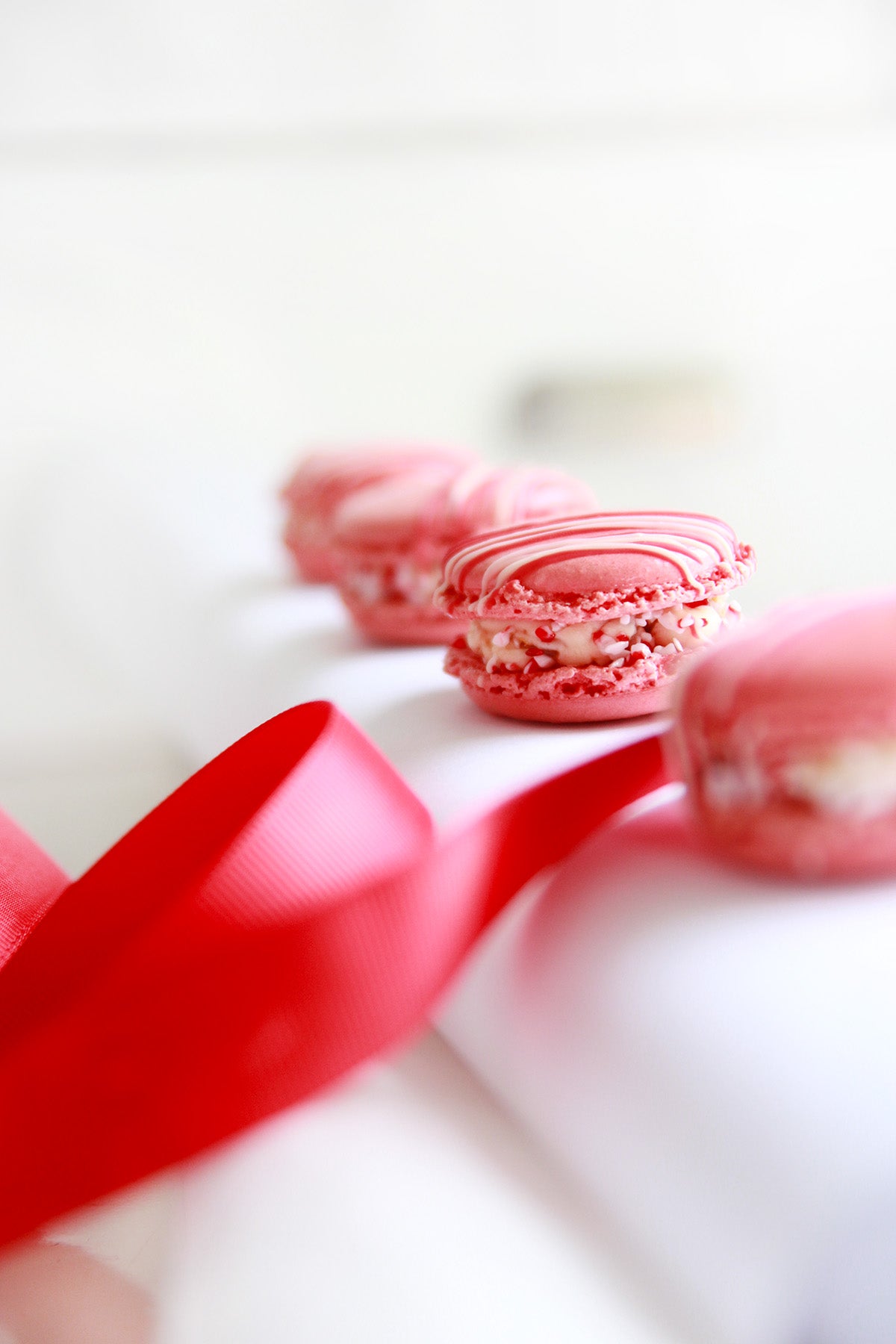 Candy Cane White Chocolate Macarons