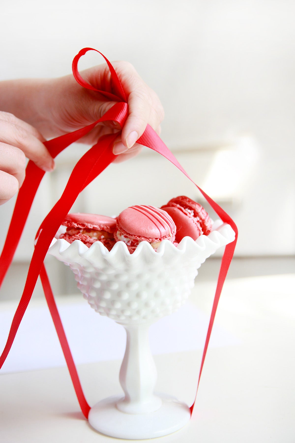 Candy Cane White Chocolate Macarons