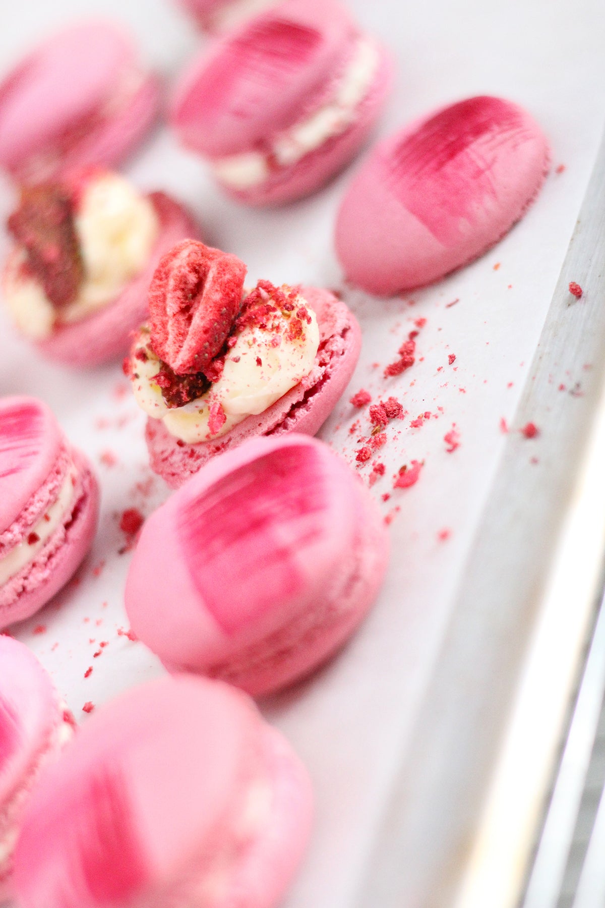 Strawberry White Chocolate Macarons